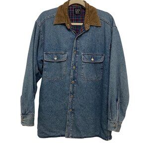 Gap Y2K Denim Jacket With Corduroy Collar & Plaid Lining Size S Unisex